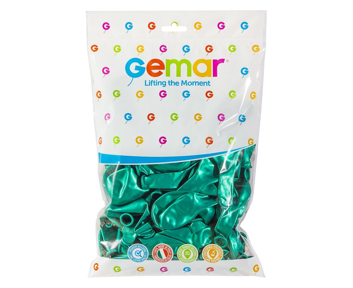 Balony Gemar 10", metalik zielone turkusowe, 100szt.