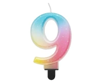 Świeczka cyferka 9, ombre, pastelowa, 8 cm KK