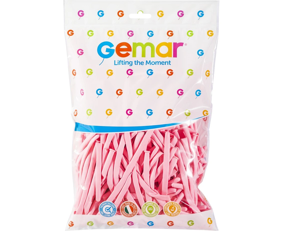 Balony Gemar, rurki włoskie jasnoróżowe, 100szt.