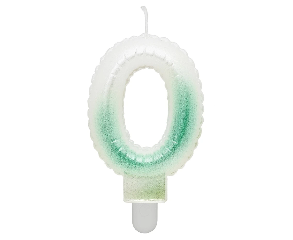 Świeczka cyferka 0, ombre, perłowa biało-zielona, 7 cm KK
