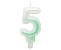 Świeczka cyferka 5, ombre, perłowa biało-zielona, 7 cm KK