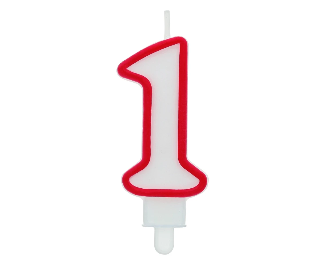 Świeczka cyferka "1", czerwony kontur 8 cm