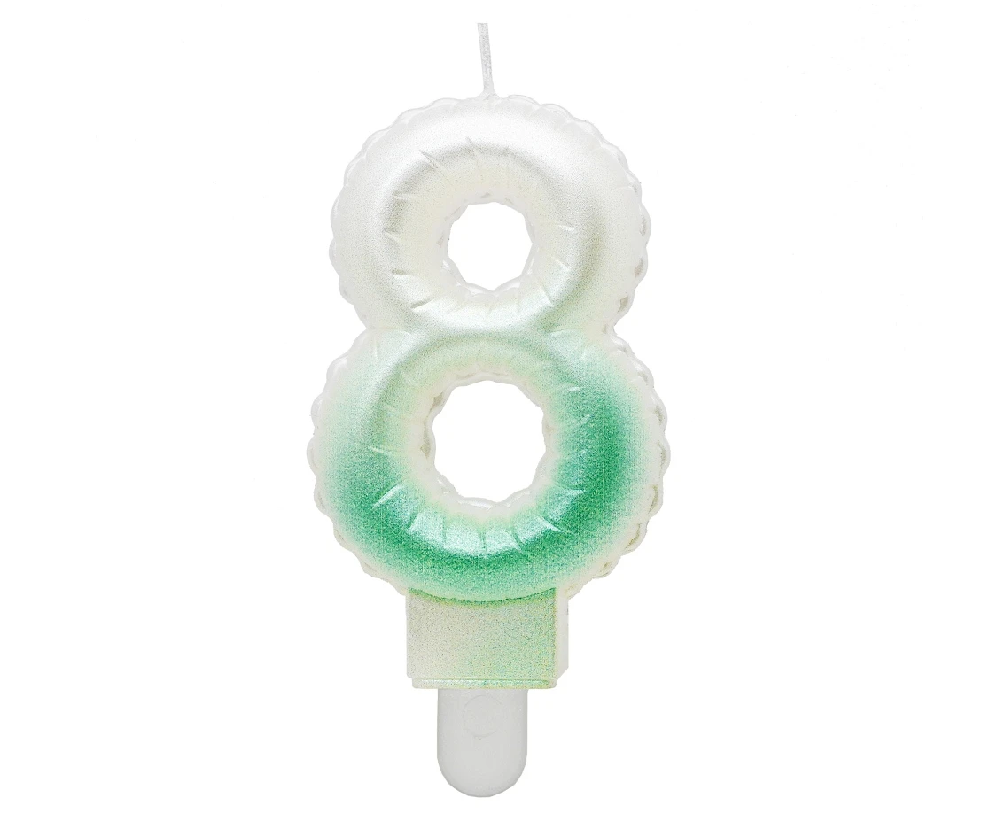 Świeczka cyferka 8, ombre, perłowa biało-zielona, 7 cm KK