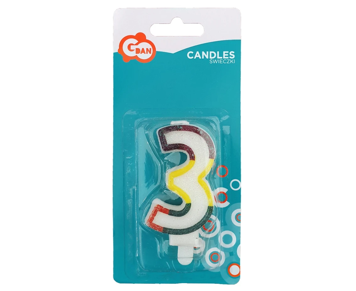 Świeczka cyferka z brokatem "3" KK
