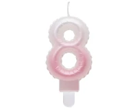 Świeczka cyferka 8, ombre, perłowa biało-różowa, 7 cm KK