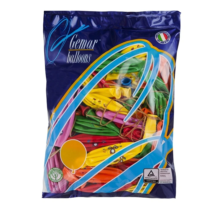 Balony Gemar, pastel "piłka z nadrukiem" mix, 50szt.