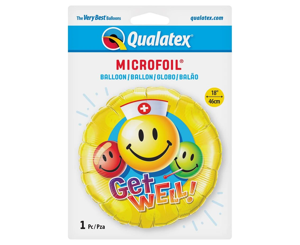 Balon foliowy 18" QL CIR "Get Well z uśmiechami" KK