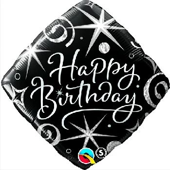 Balon foliowy 18" QL SQR "Happy Birthday, czarno-biały" KK