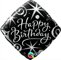 Balon foliowy 18" QL SQR "Happy Birthday, czarno-biały" KK