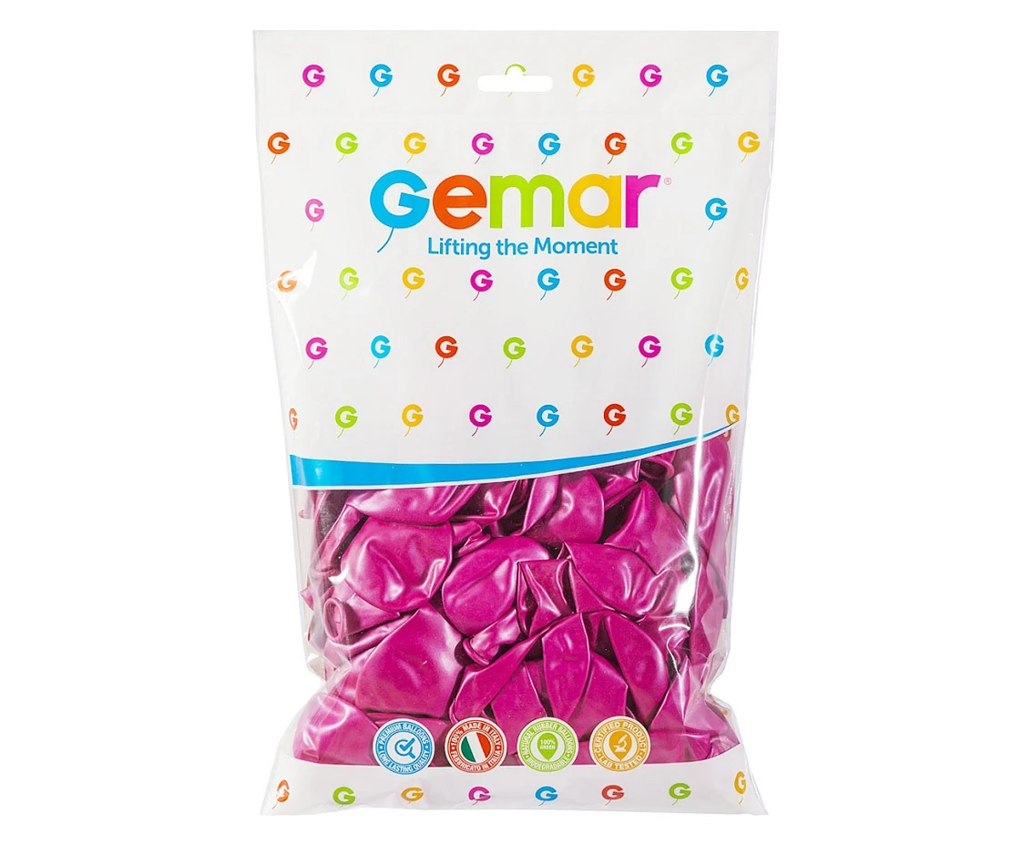 Balony Gemar 10", metalik ciemnoróżowe, 100szt.