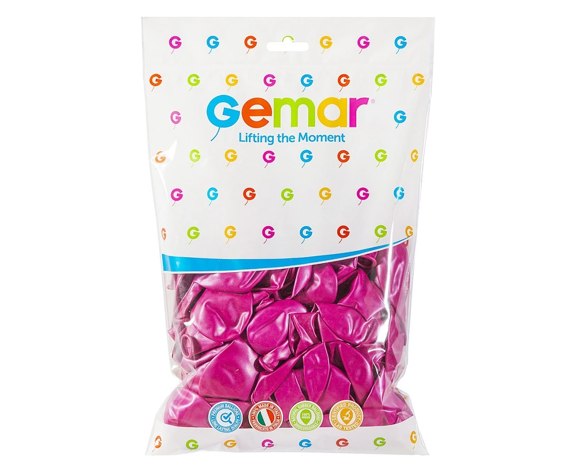 Balony Gemar 12", metalik ciemnoróżowe, 100szt.