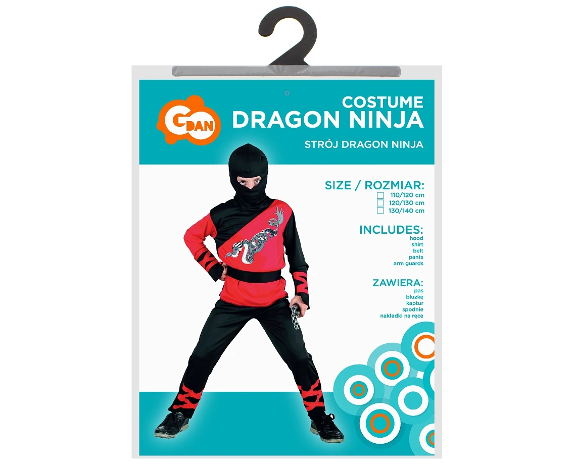 Zestaw Dragon Ninja (bluzka, spodnie, kaptur, nakładki na ręce, pas), rozm. 130/140 cm