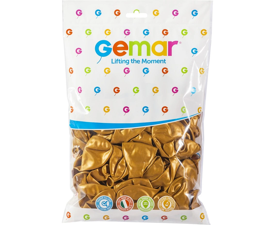 Balony Gemar 8", metalik złote, 100szt.