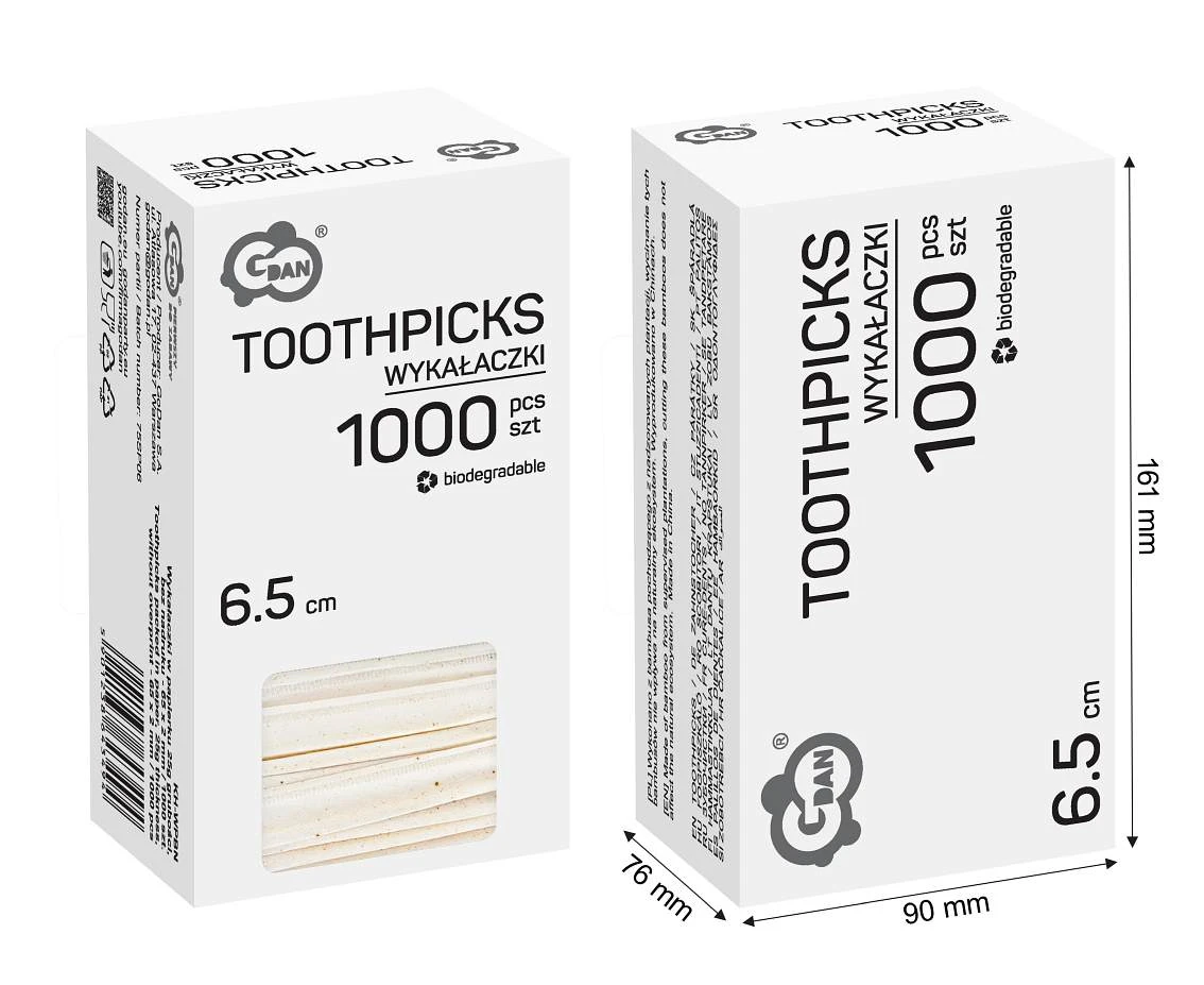 Wykałaczki w papierku 25g grubości, bez nadruku - 65 x 2 mm / 1000 szt.