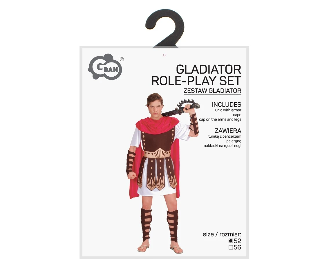 Zestaw dla dorosłych Gladiator (tunika z pancerzem, peleryna, nakładki na ręce i nogi), rozm. 52