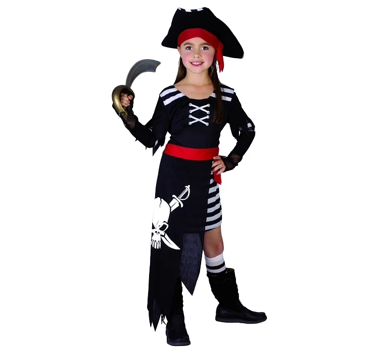 Zestaw dla dzieci Piratka z czaszką (sukienka z pasem i rękawkami, kapelusz), rozm. 120/130 cm
