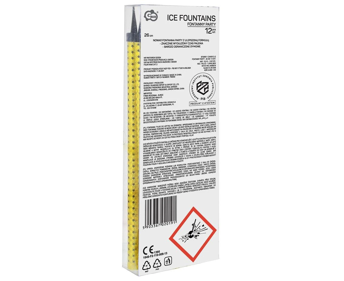 Fontanny party 26 cm/ 12 szt., holograficzne złote