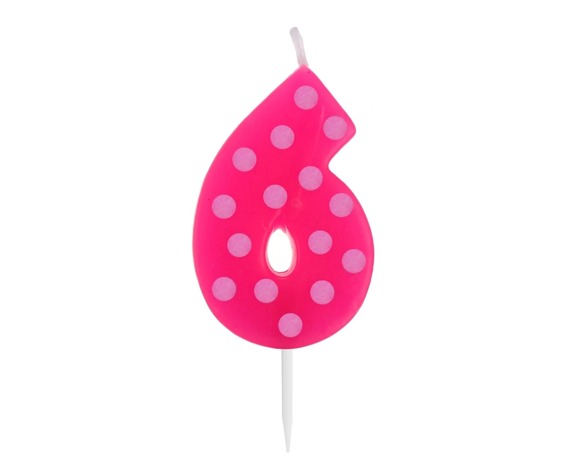 Świeczka cyferka piker Grochy - 6, 6 cm KK
