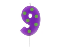 Świeczka cyferka piker Grochy - 9, 6 cm KK