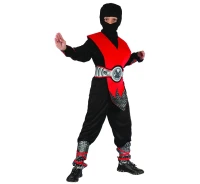 Zestaw Czerwony Ninja (koszula, kaptur, spodnie, ochraniacz, pas, ochraniacze na ręce i nogi), rozm. 130/140 cm