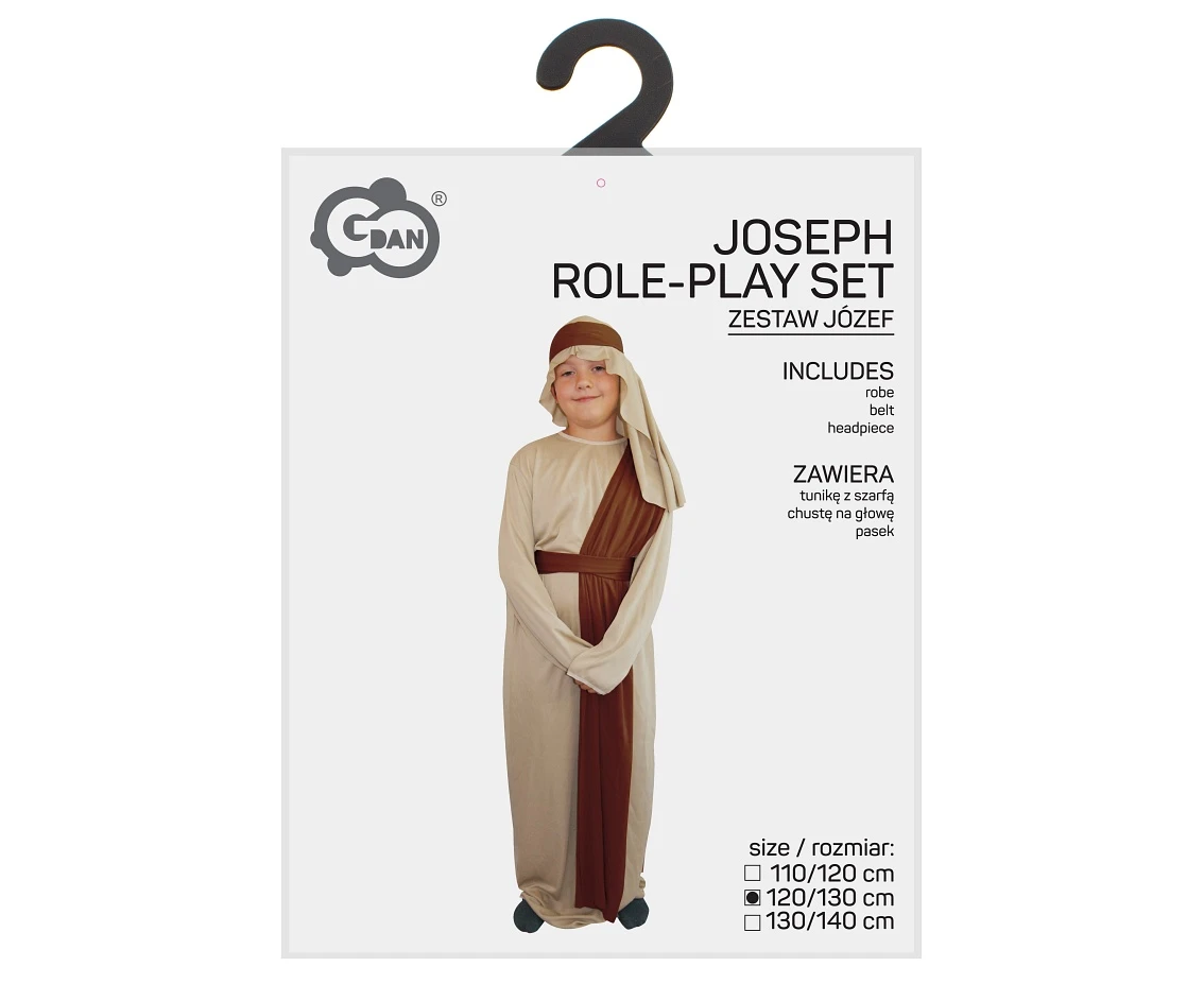 Zestaw dla dzieci Józef (tunika z szarfą ciemny brąz, chusta na głowę, pasek) rozm. 120/130 cm