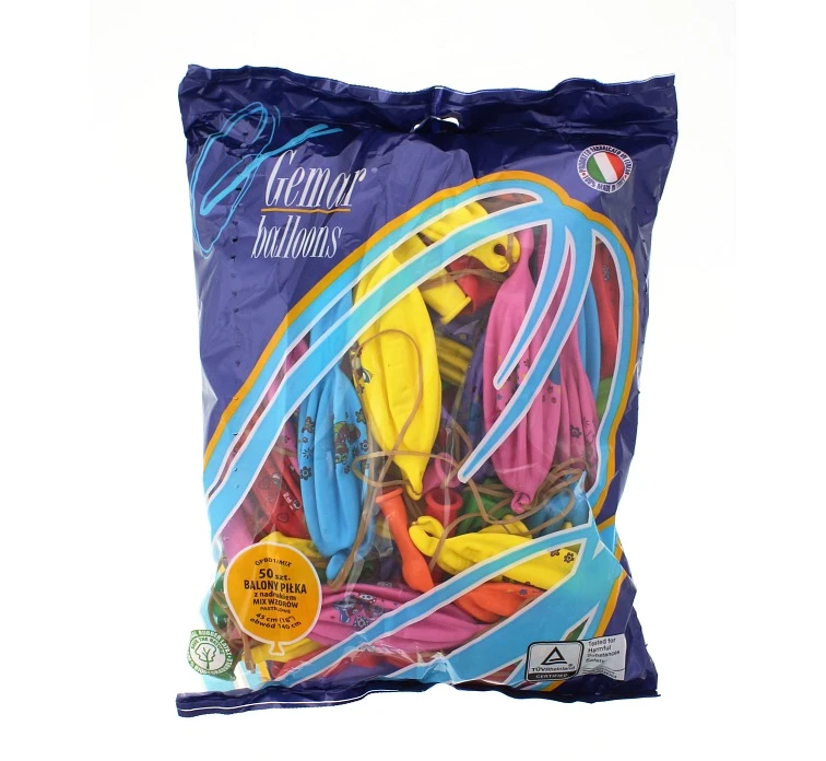 Balony Gemar, pastel "piłka z nadrukiem lux" mix, 50szt.