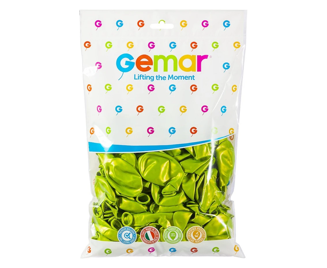 Balony Gemar 10", metalik pistacjowe, 100szt.