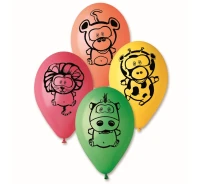 Balony Gemar 12", pastel premium zwierzątka z dżungli, 5szt.