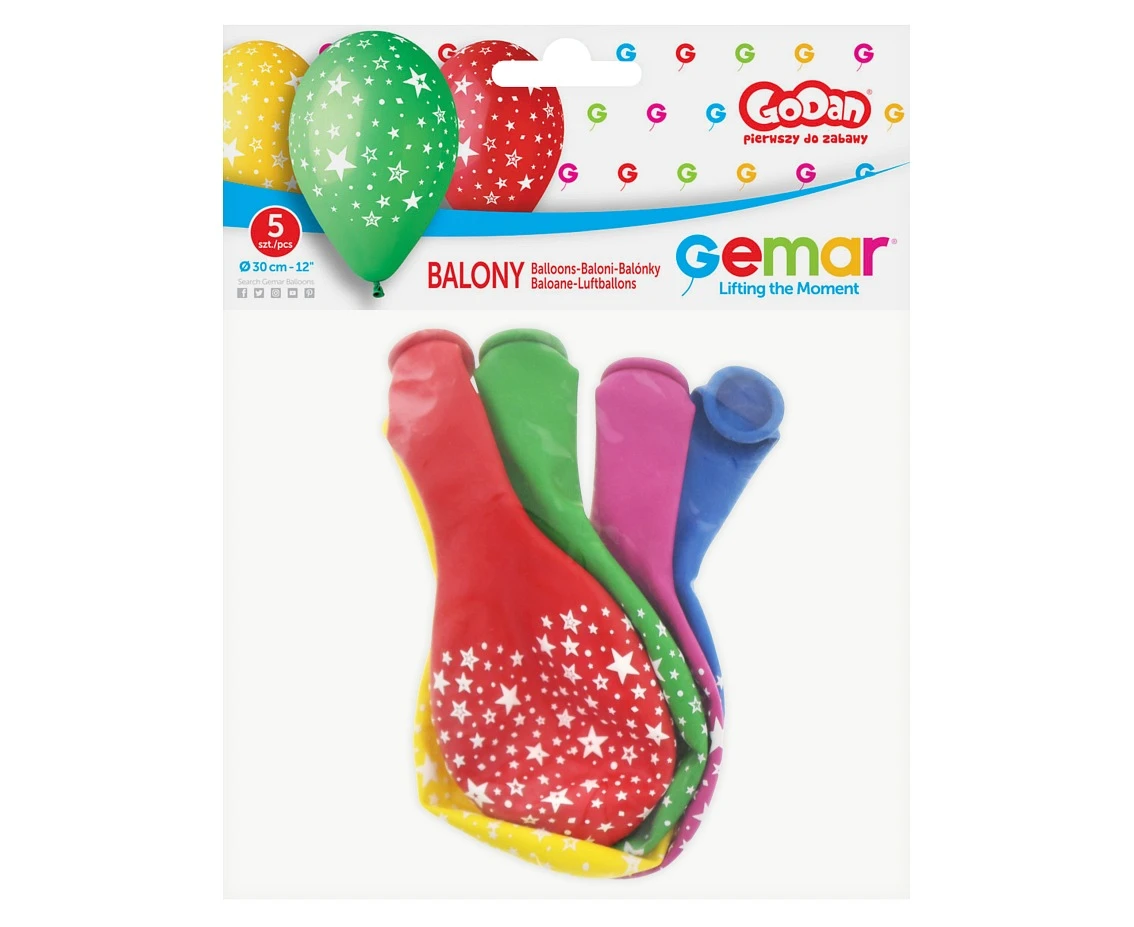 Balony Gemar 12", pastel premium "gwiazdki", 5szt.