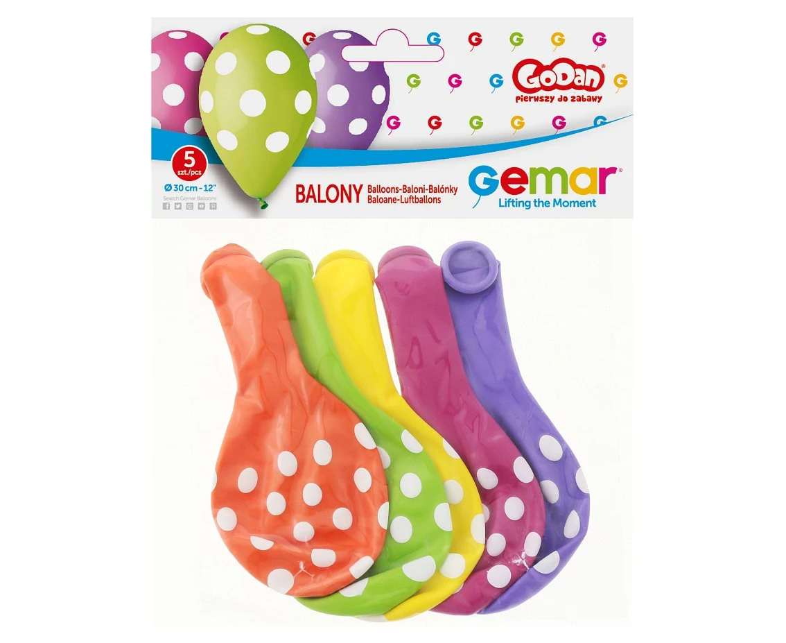 Balony Gemar 12", pastel premium grochy, 5szt.