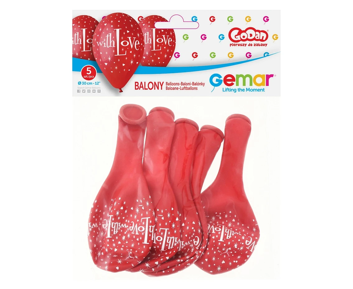 Balony Gemar 12", pastel premium "with Love", 5szt.