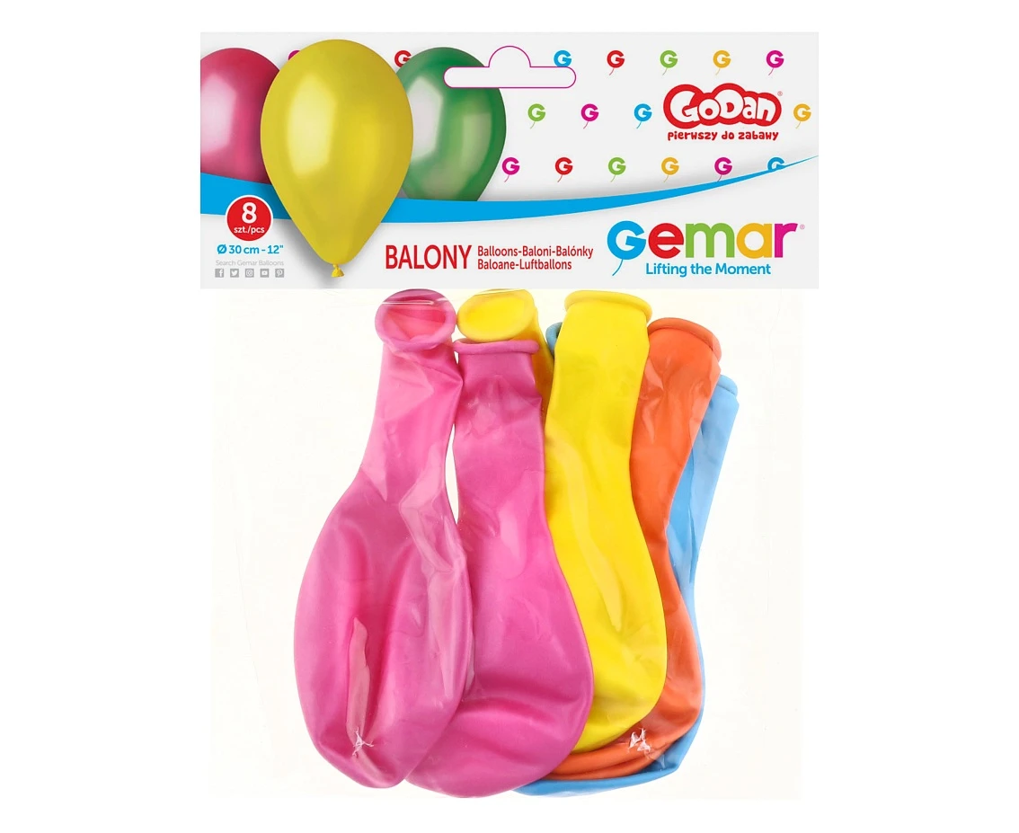 Balony Gemar 12", premium perłowe, metalik, 8szt. KK
