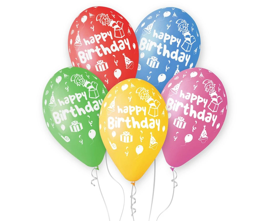 Balony Gemar 12", pastel premium "happy birthday (party), 5szt. KK