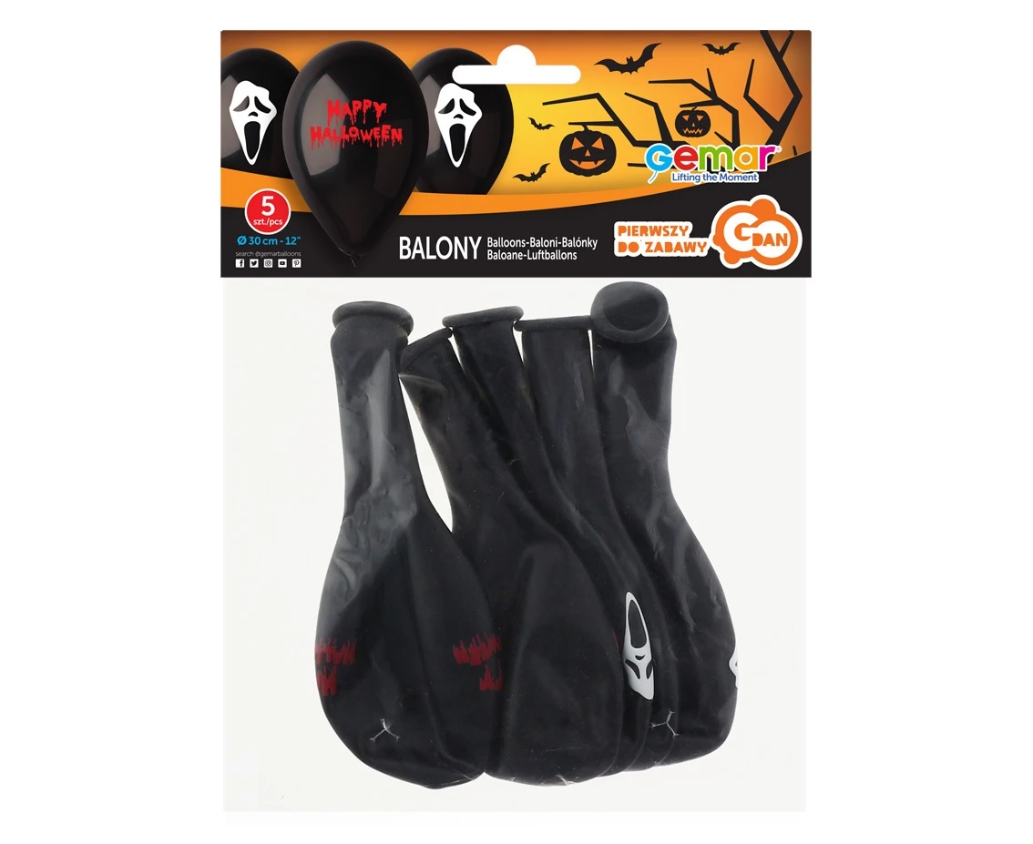 Balony Gemar 12", pastel premium "straszne halloween", 5szt.