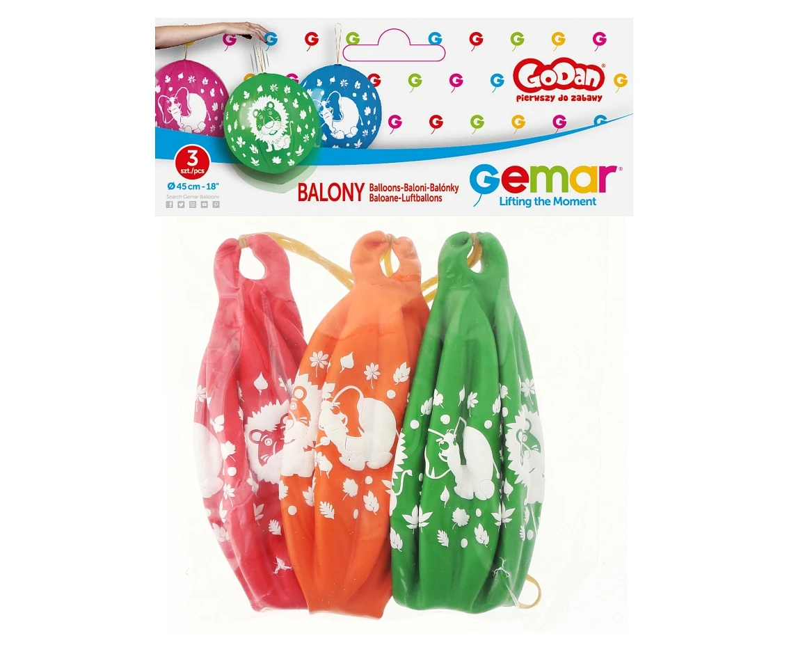 Balony Gemar, pastel premium dżungla, piłki z gumką, 3szt.