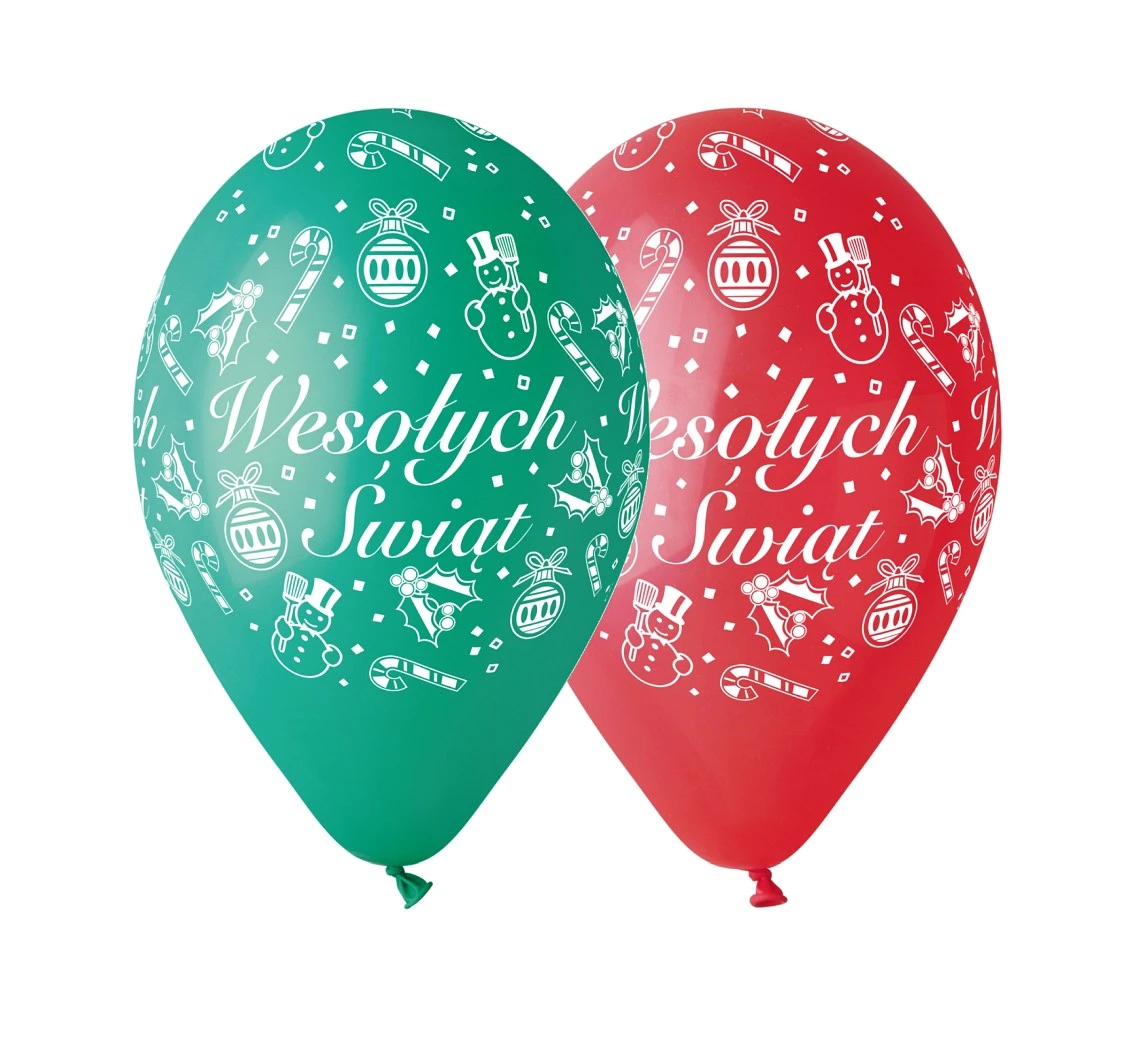 Balony Gemar 12", pastel premium "wesołych świąt", czerwone i zielone, 5szt. KK