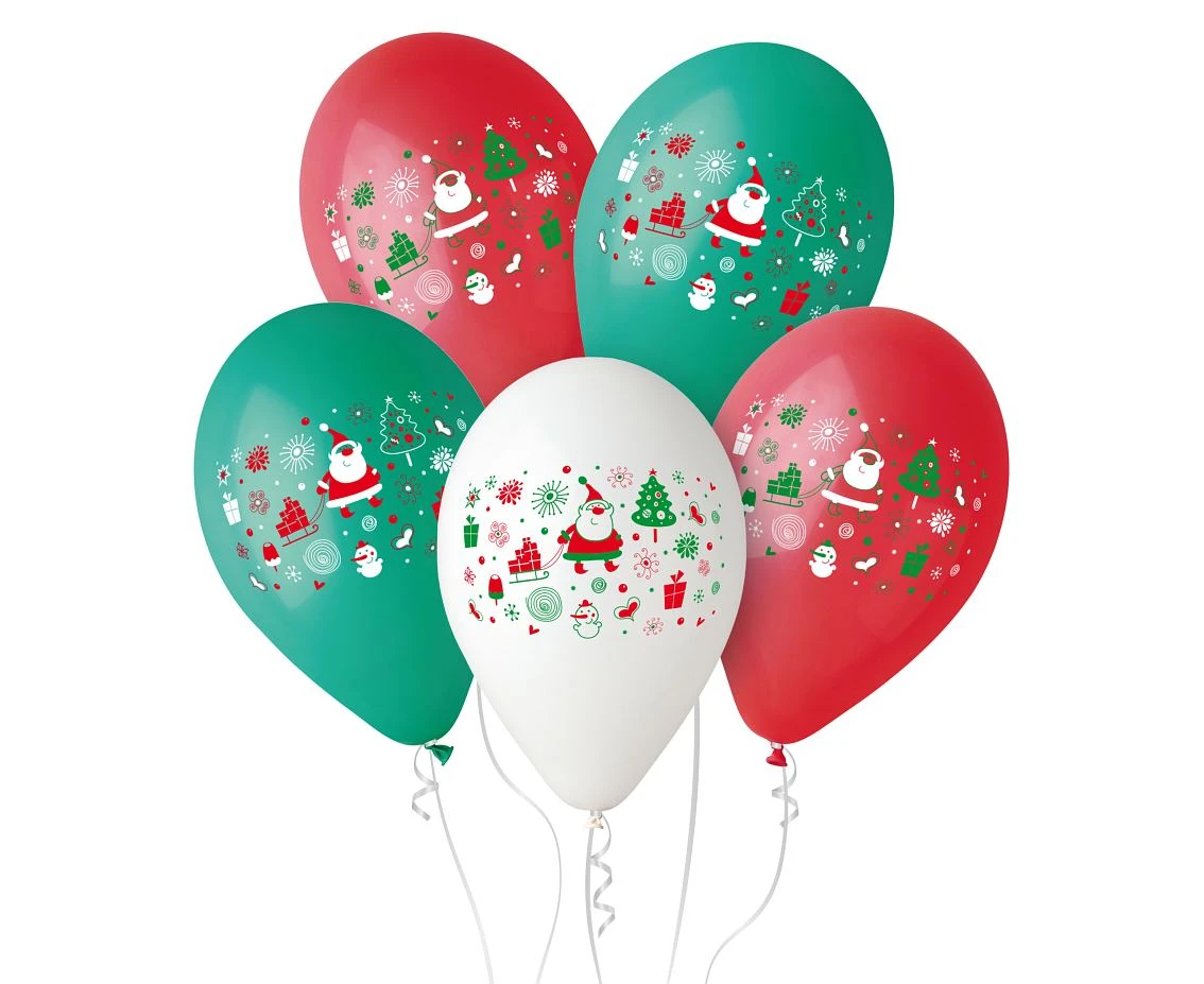 Balony Gemar 12", pastel premium "mikołaj", czerwone, zielone i białe, 5szt. KK