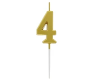 Świeczka piker B&C cyferka 4, metaliczna złota, dł. całkowita 9,5 cm