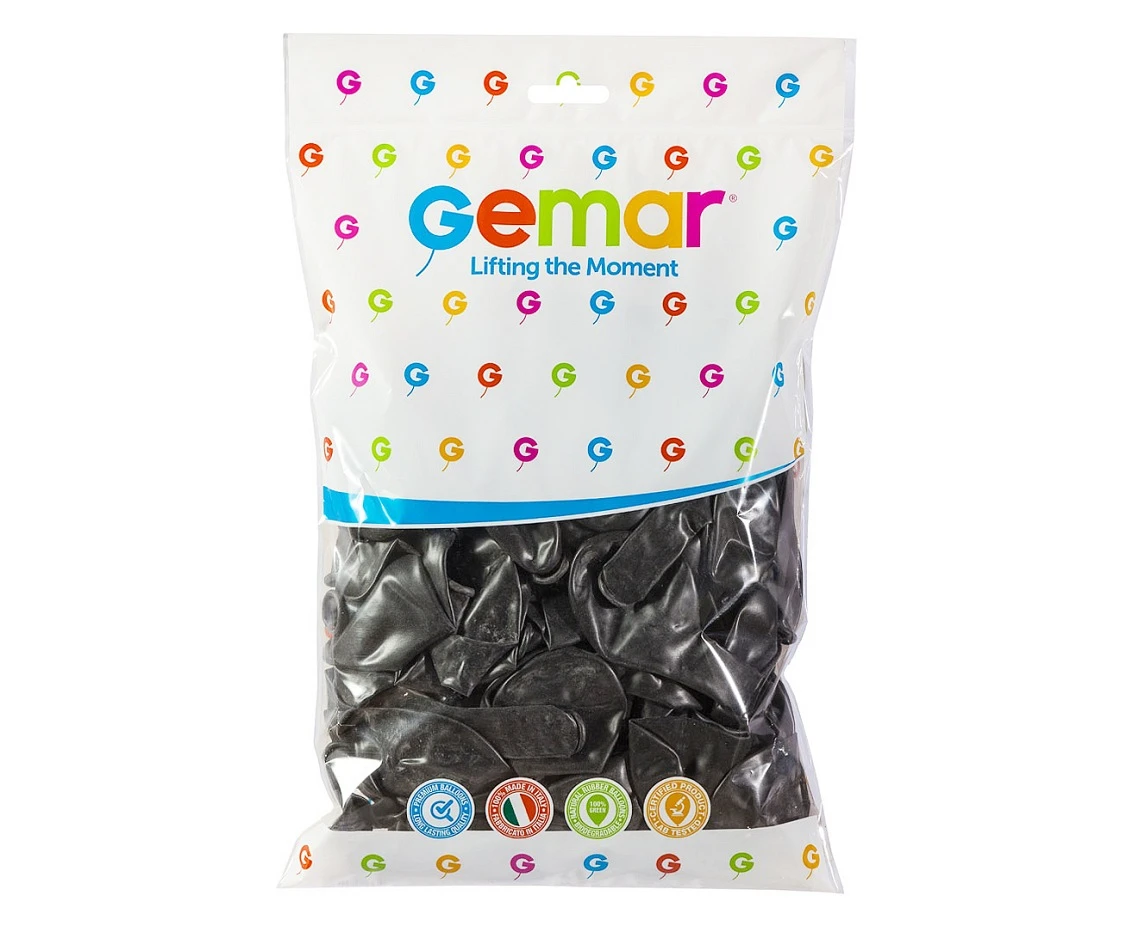 Balony Gemar 10", metalik czarne, 100szt.