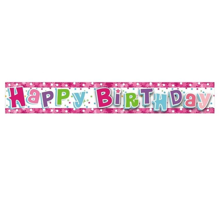 Banner "Happy Birthday", różowy, 1,8 m