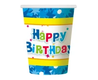 Kubeczki papierowe Happy Birthday niebieskie, 270ml/6 szt. KK