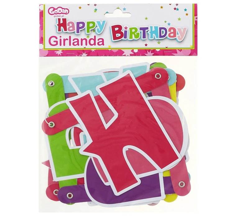 Girlanda "Happy Birthday różowe", 1.8 m KK