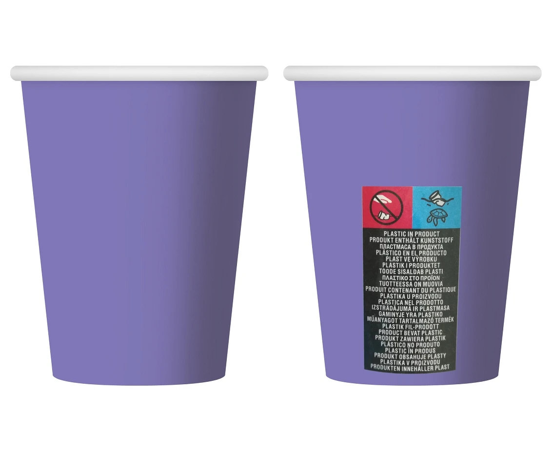 Kubeczki pap. jednokolorowe lawendowe 2577U, 250ml/ 6 szt.