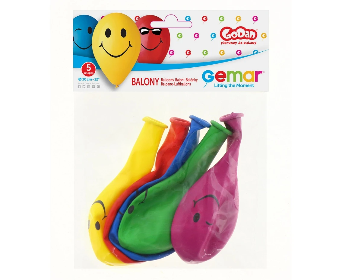 Balony Gemar 12", premium "3 uśmiechy", 5szt.