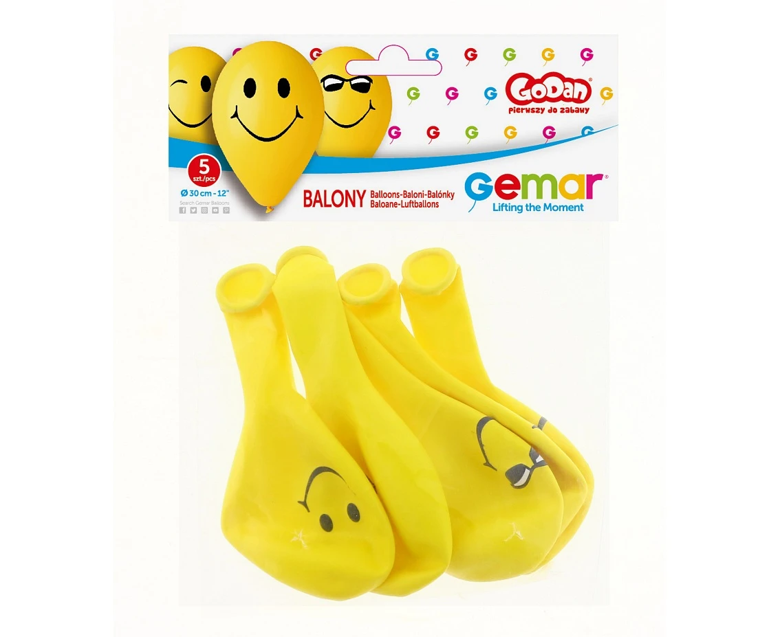 Balony Gemar 12", pastel premium "3 uśmiechy", żółte, 5szt.