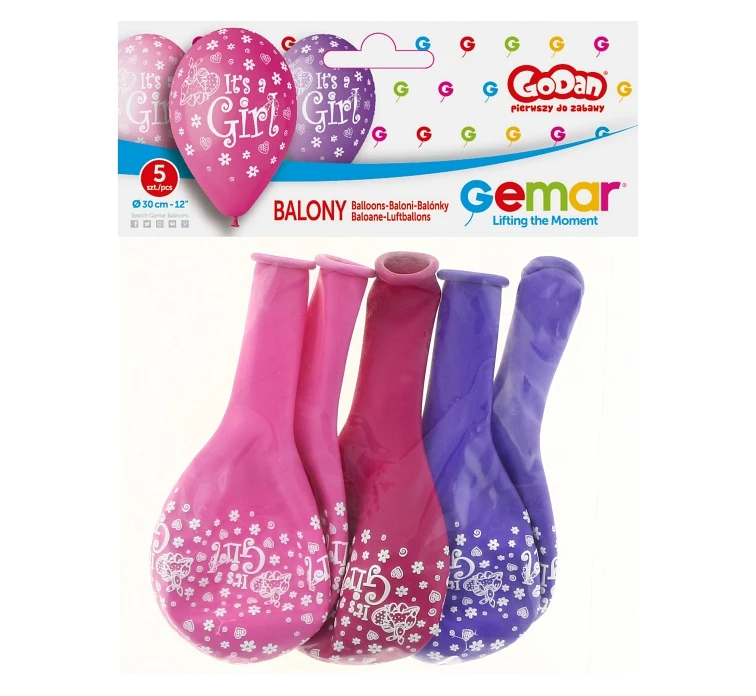 Balony Gemar 12", pastel premium its a girl, 5szt.