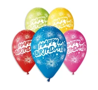 Balony Gemar 12", pastel premium "happy birthday (fajerwerki)", 5szt.