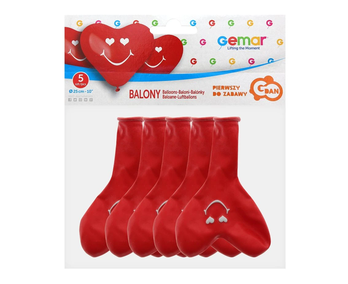 Balony Gemar, pastel premium uśmiechnięte serca, 5szt.