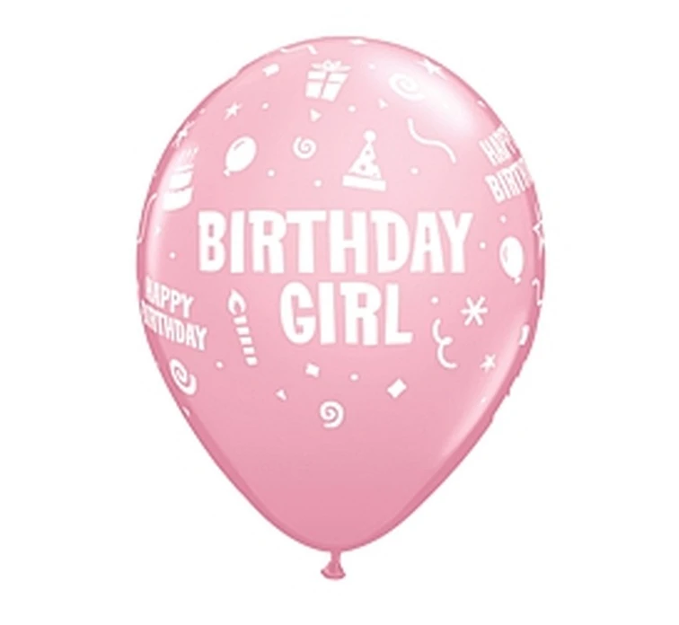 Balony Anagram 11", QL "Birthday Girl", pastel różowe, 6szt. KK