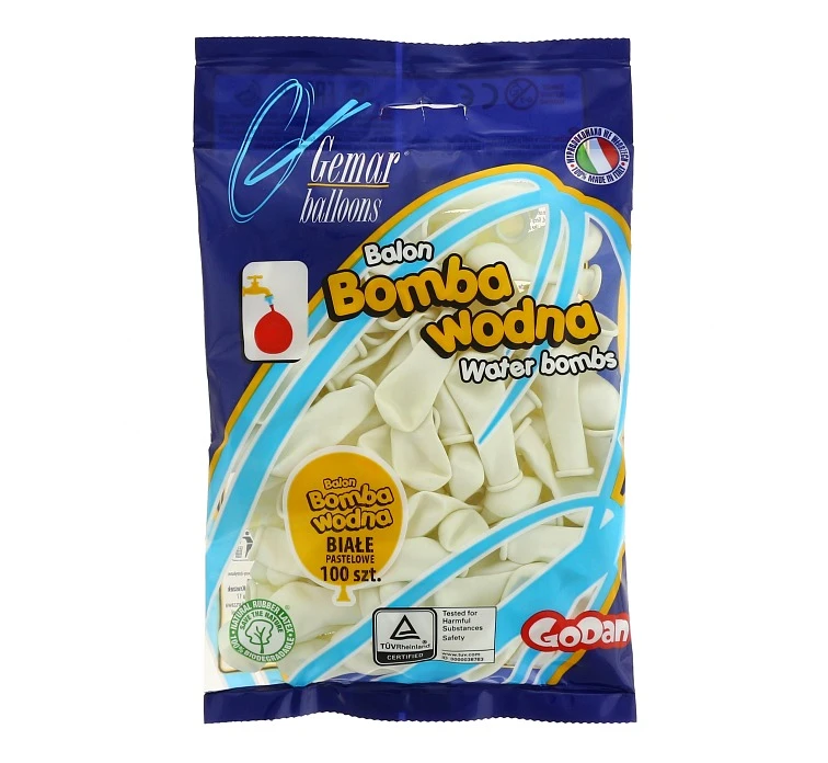 Balony Gemar, bomby wodne białe, 100szt.